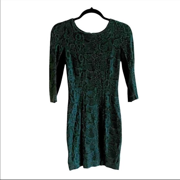 FRENCH CONNECTION Y2K Crew Neck Long Sleeve Mini Dress Snake Print Blue Green 4 - Picture 4 of 9